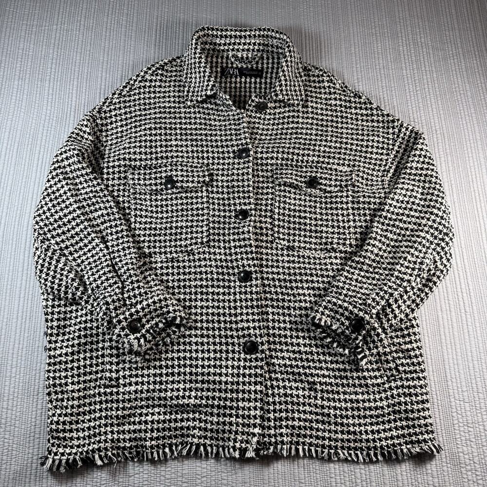 Zara Shirt Jacket Houndstooth Shacket Overshirt Womens XL Country Chic Preppy